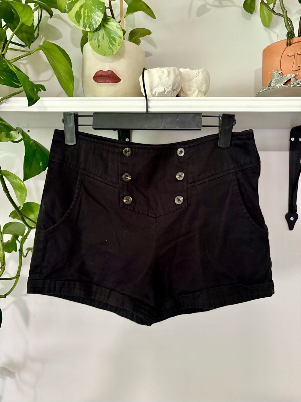 Black High-Rise Button Front Women's Shorts